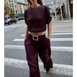 Zara Deep Purple Wide Leg Jumpsuit